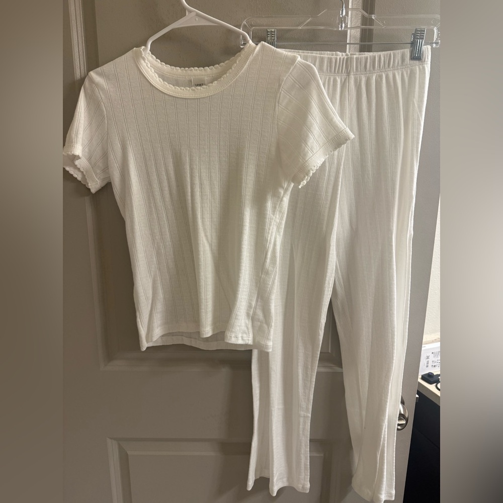 LESET White Pointelle Lounge Set